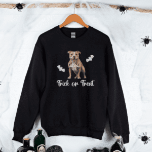 Skeleton dog Halloween sweatshirt designed for Pitbull moms